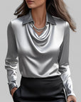 Women’s versatile long sleeve formal blouse with elegant draped neck