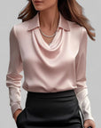 Women’s versatile long sleeve formal blouse with elegant draped neck