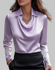 Women’s versatile long sleeve formal blouse with elegant draped neck