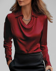 Women’s versatile long sleeve formal blouse with elegant draped neck