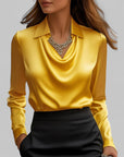 Women’s versatile long sleeve formal blouse with elegant draped neck
