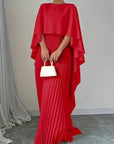 Women’s Elegant Flowing Pleated Cape Maxi Dress