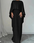 Women’s Elegant Flowing Pleated Cape Maxi Dress