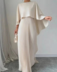 Women’s Elegant Flowing Pleated Cape Maxi Dress