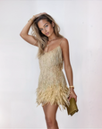 Women’s Fashion Modern Cocktail Dress with Fringe Feathers