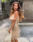 Women’s Fashion Modern Cocktail Dress with Fringe Feathers