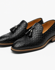 Nimbaro | Valtieri Woven Leather Tassel Loafers For Men