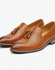 Nimbaro | Valtieri Woven Leather Tassel Loafers For Men