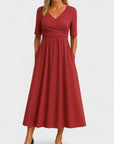 Women’s Formal V-Neck Flattering Midi Dress