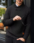 Men's Thick Knitted Buttons Thermal Sweater with High Neckline