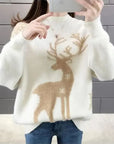 Women’s Deer Motif Oversized Knit Sweater
