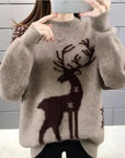 Women’s Deer Motif Oversized Knit Sweater