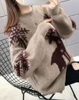 Women’s Deer Motif Oversized Knit Sweater