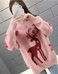 Women’s Deer Motif Oversized Knit Sweater