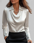 Women’s versatile long sleeve formal blouse with elegant draped neck