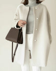 Women’s Button Front Collarless Long Coat