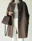 Women’s Button Front Collarless Long Coat