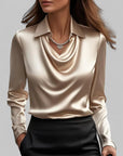 Women’s versatile long sleeve formal blouse with elegant draped neck