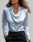 Women’s versatile long sleeve formal blouse with elegant draped neck