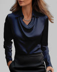 Women’s versatile long sleeve formal blouse with elegant draped neck