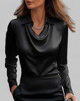 Women’s versatile long sleeve formal blouse with elegant draped neck
