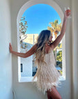 Women’s Fashion Modern Cocktail Dress with Fringe Feathers