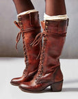 Women’s Fashion Block Heel Lace-Up Knee-High Boots