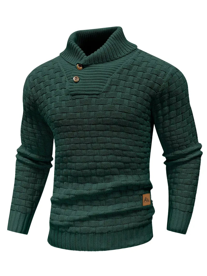 Men's Thick Knitted Buttons Thermal Sweater with High Neckline