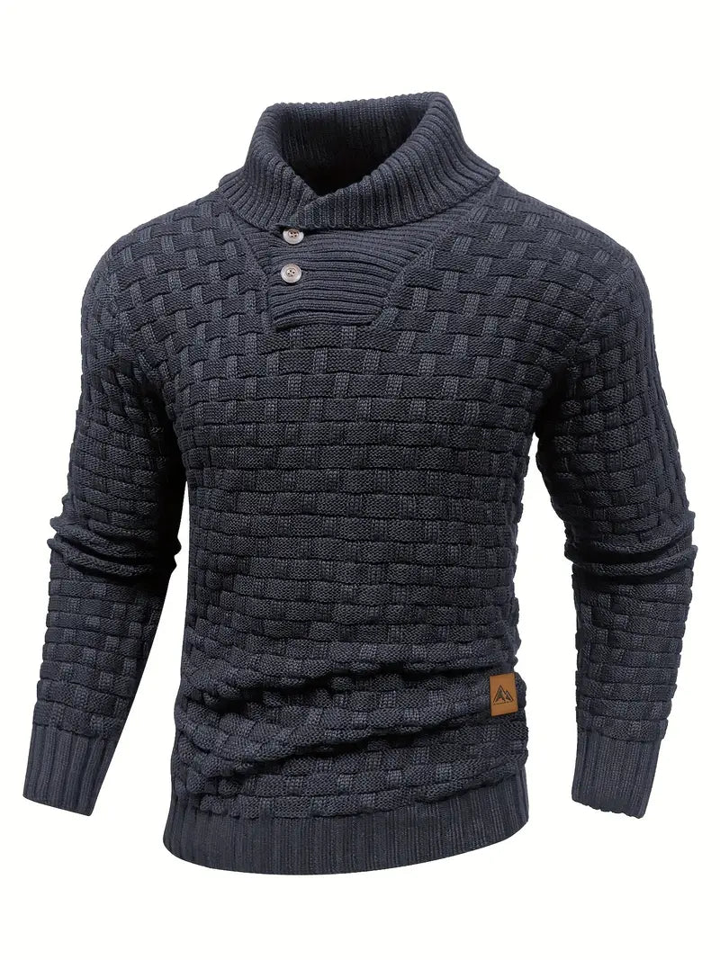 Men's Thick Knitted Buttons Thermal Sweater with High Neckline
