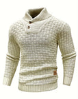 Men's Thick Knitted Buttons Thermal Sweater with High Neckline