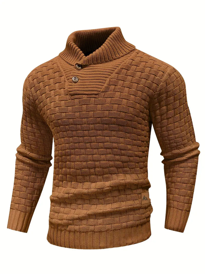 Men's Thick Knitted Buttons Thermal Sweater with High Neckline