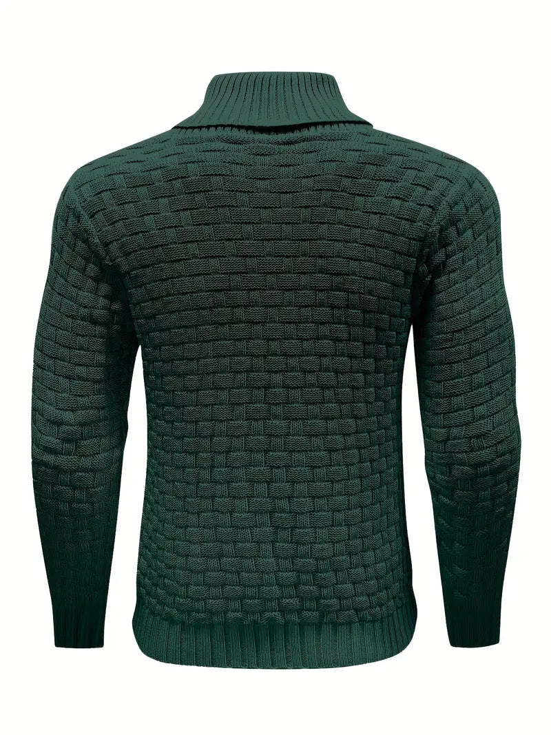 Men's Thick Knitted Buttons Thermal Sweater with High Neckline