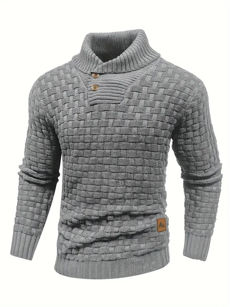 Men's Thick Knitted Buttons Thermal Sweater with High Neckline