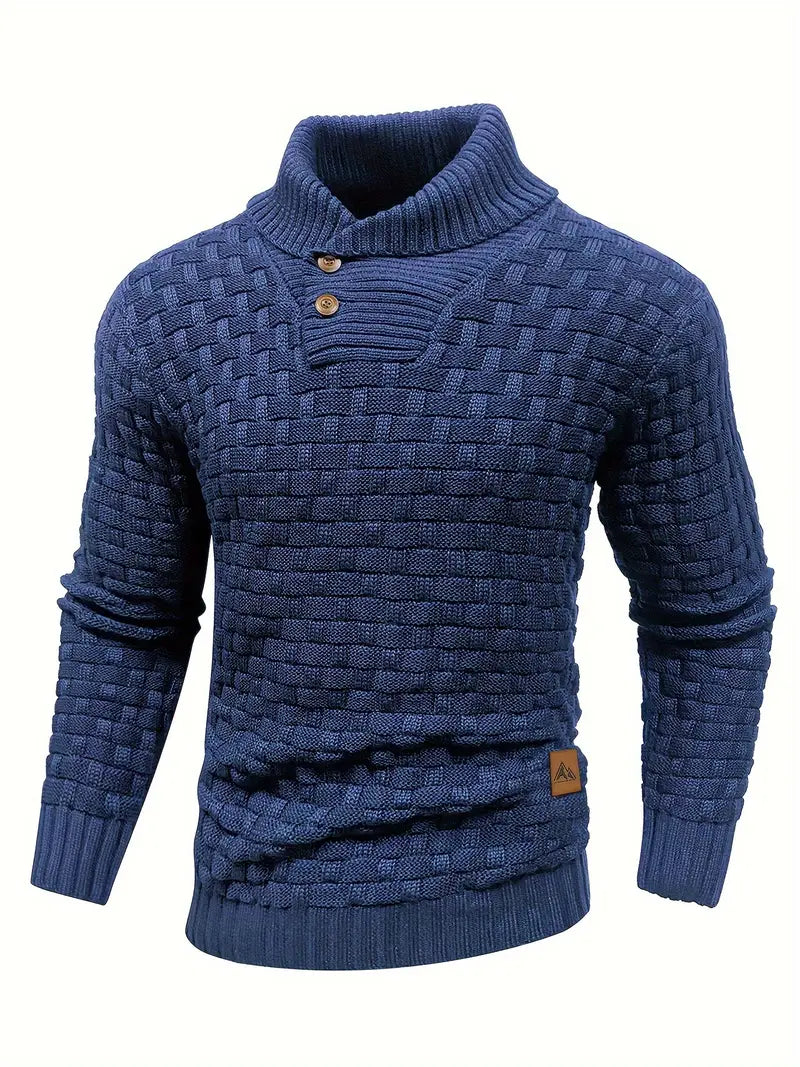 Men's Thick Knitted Buttons Thermal Sweater with High Neckline