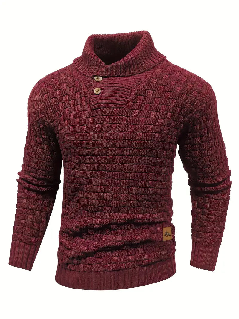 Men's Thick Knitted Buttons Thermal Sweater with High Neckline