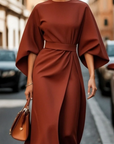 Women's Fashionable Lantern Sleeves Belted Formal Dress