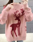 Women’s Deer Motif Oversized Knit Sweater