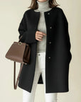 Women’s  Button Front Collarless Long Coat